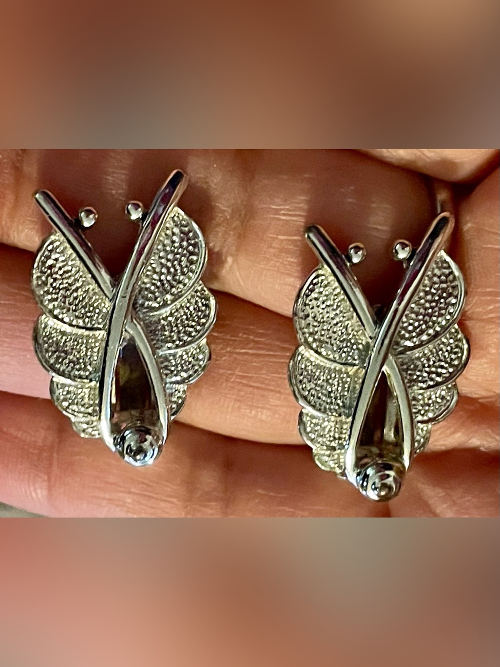 Mid-century Sarah Coventry Silver Leaf Wing Clip-On Earrings